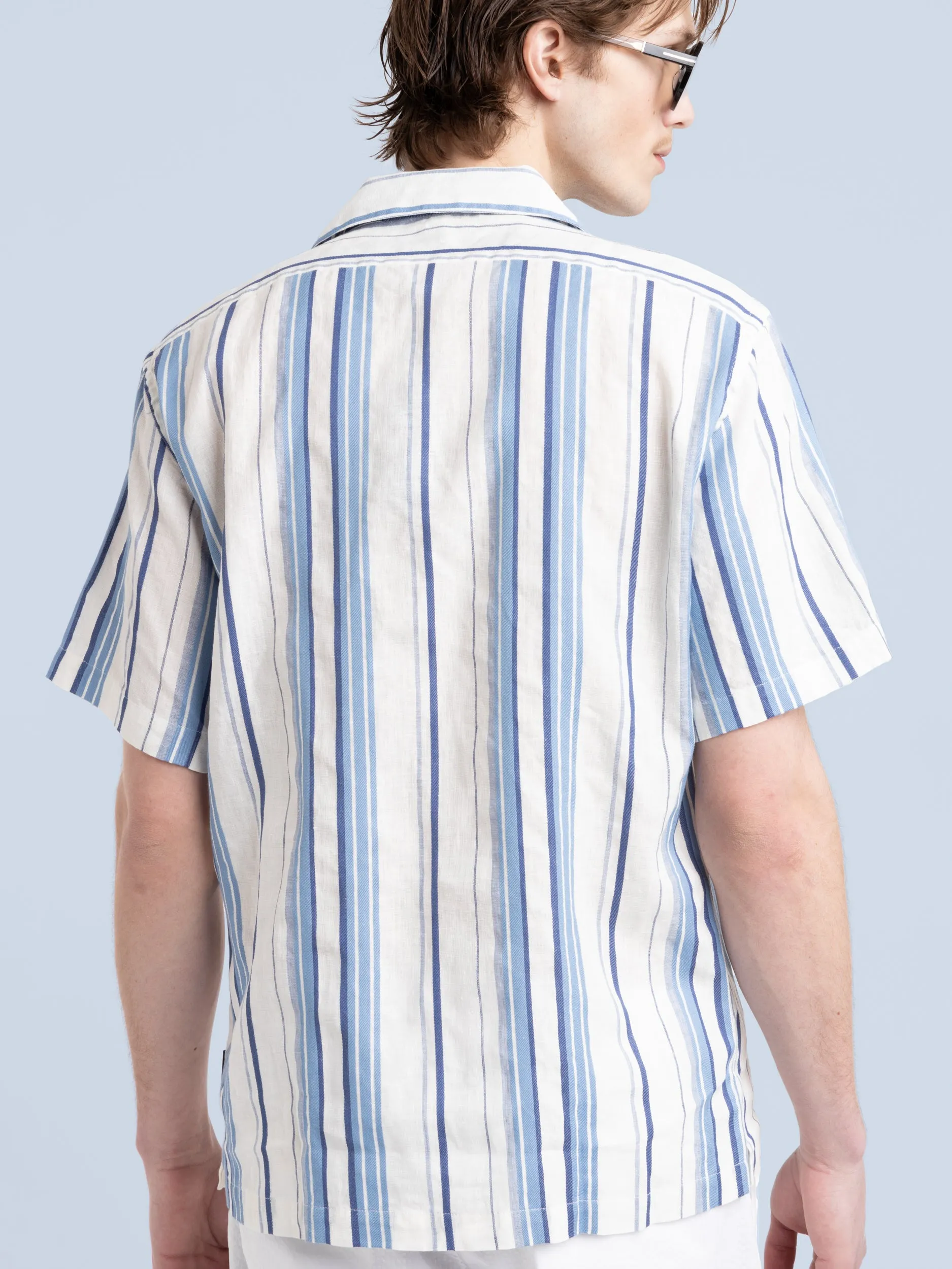 Navy/White Striped Short Sleeve Kent Collar Shirt