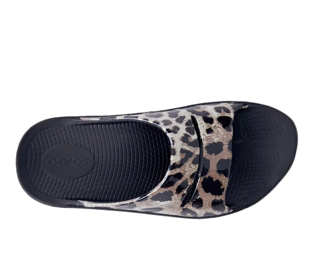 Oofos Women's Ooahh Luxe Limited Sandals Black Cheetah