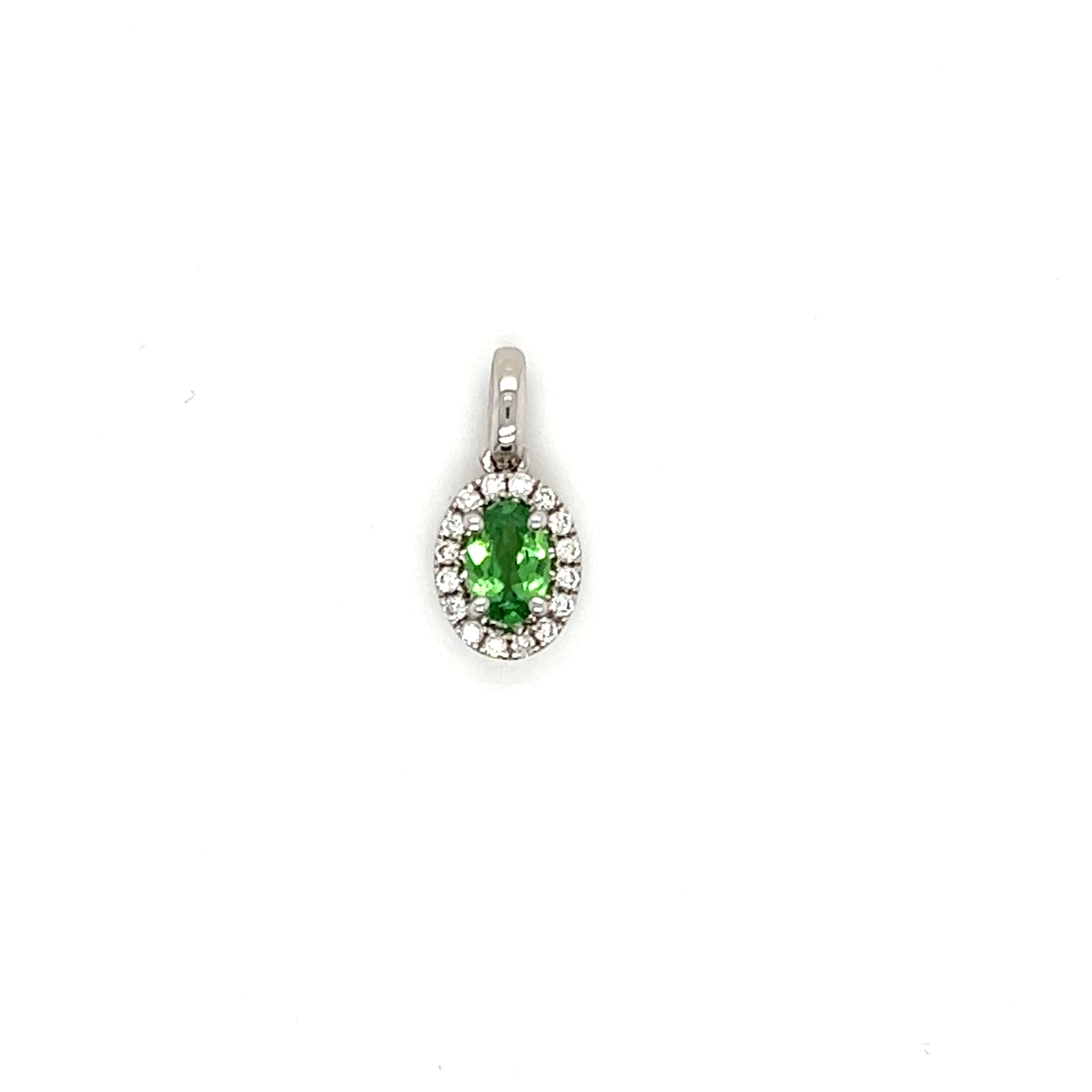 Oval Tsavorite Necklace with Diamond Halo in 14K White Gold