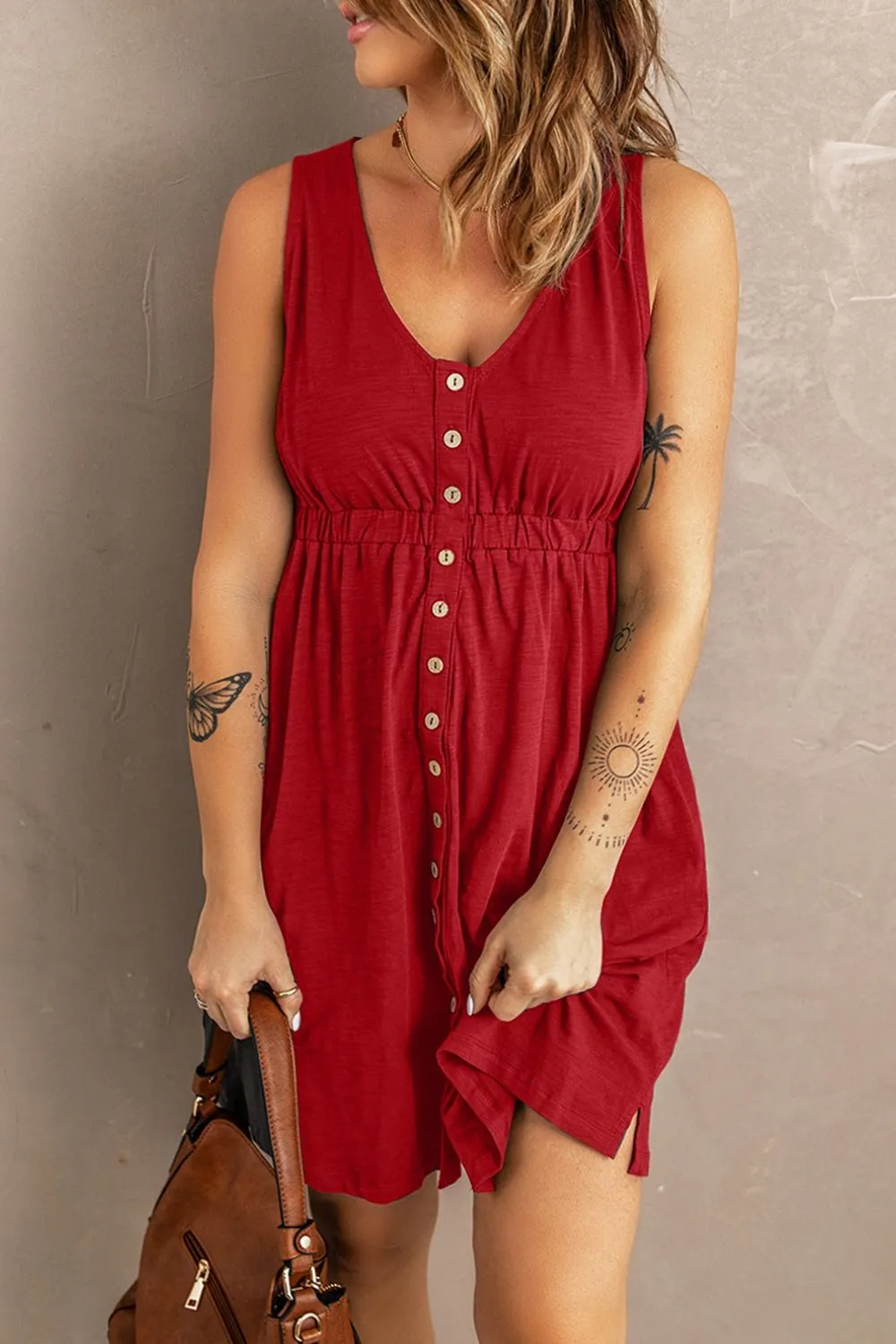 Sleeveless Button Down Mini Dress