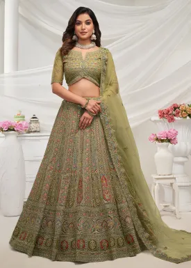 Soft Net Green Heavy Embroidered Bridal Style Lehenga Choli