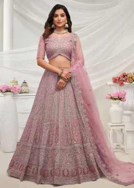 Soft Net Mauve Heavy Embroidered Bridal Style Lehenga Choli