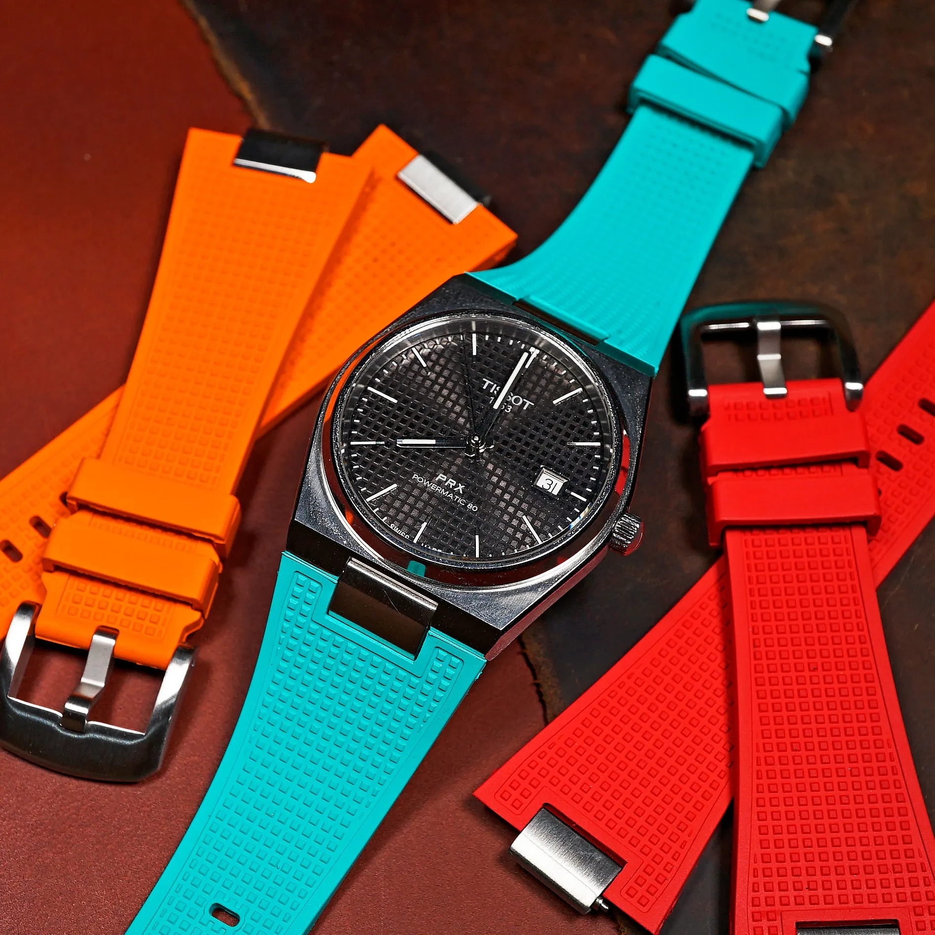 Waffle FKM Rubber Strap in Tiffany for Tissot PRX